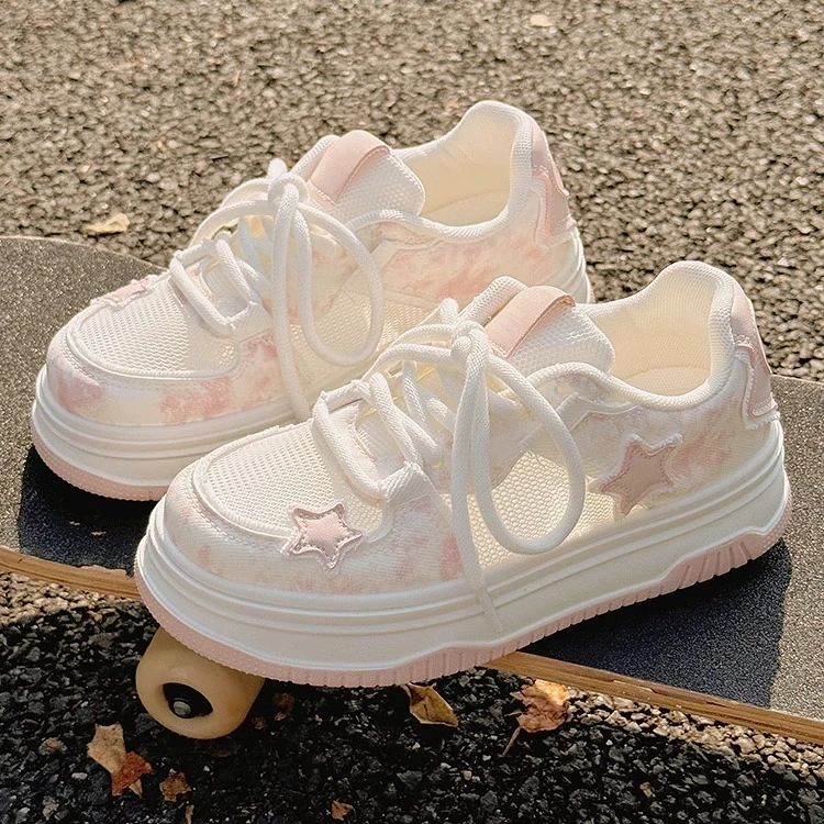 星星板鞋女网面透气2025新款爆款春夏季韩版百搭厚底小众休闲运动