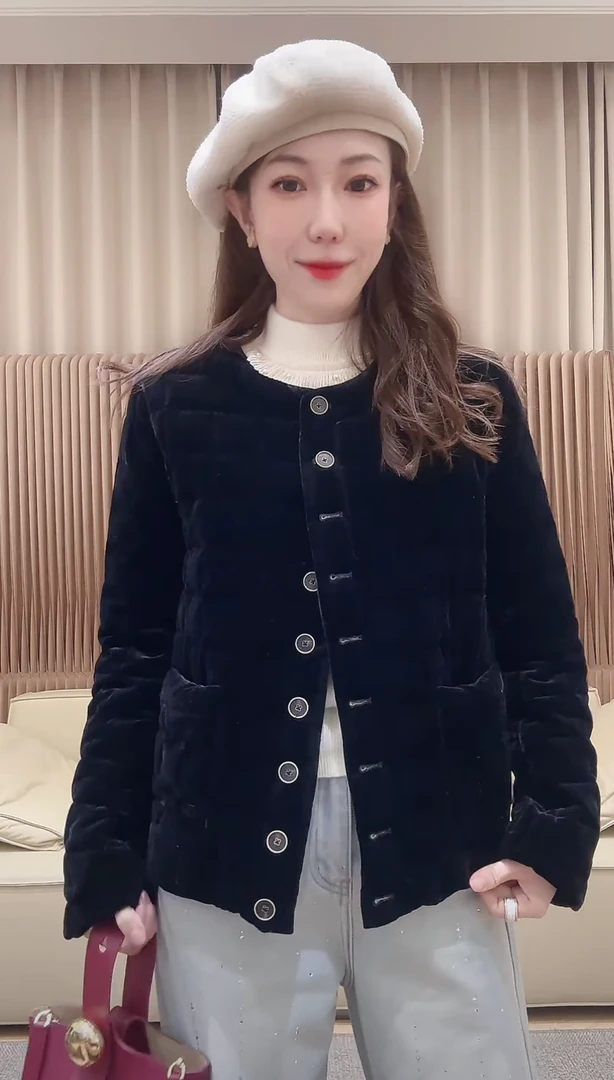 -DM•STUDIO/静奢千金风100%桑蚕丝新国标鸭绒丝绒外套  13213