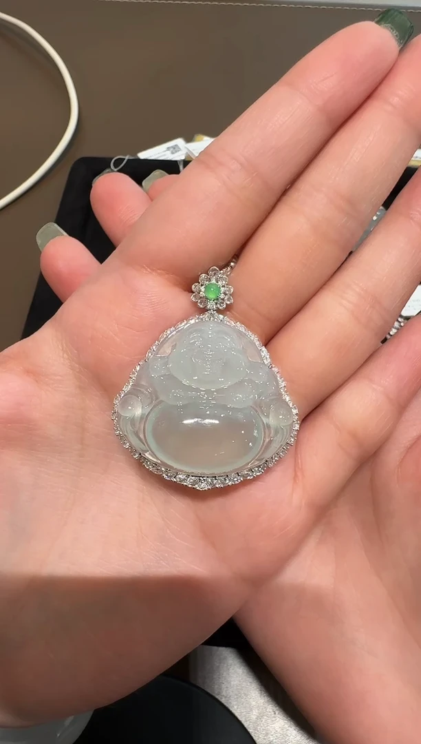 翡翠18K金镶嵌吊坠(不含链)高冰佛公吊坠