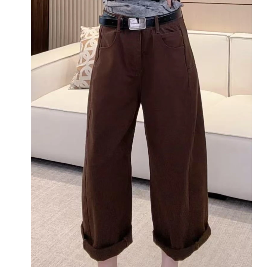 【100棉】长裤高腰厚款老爹裤女秋季牛仔裤休闲裤复古秋冬