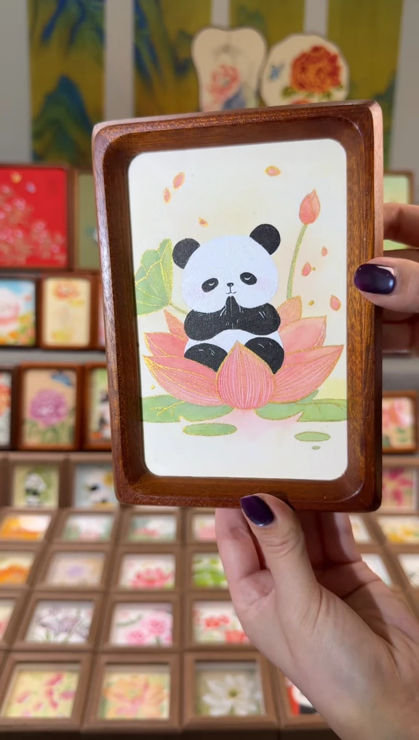 国画祈福熊猫 手绘国画6寸