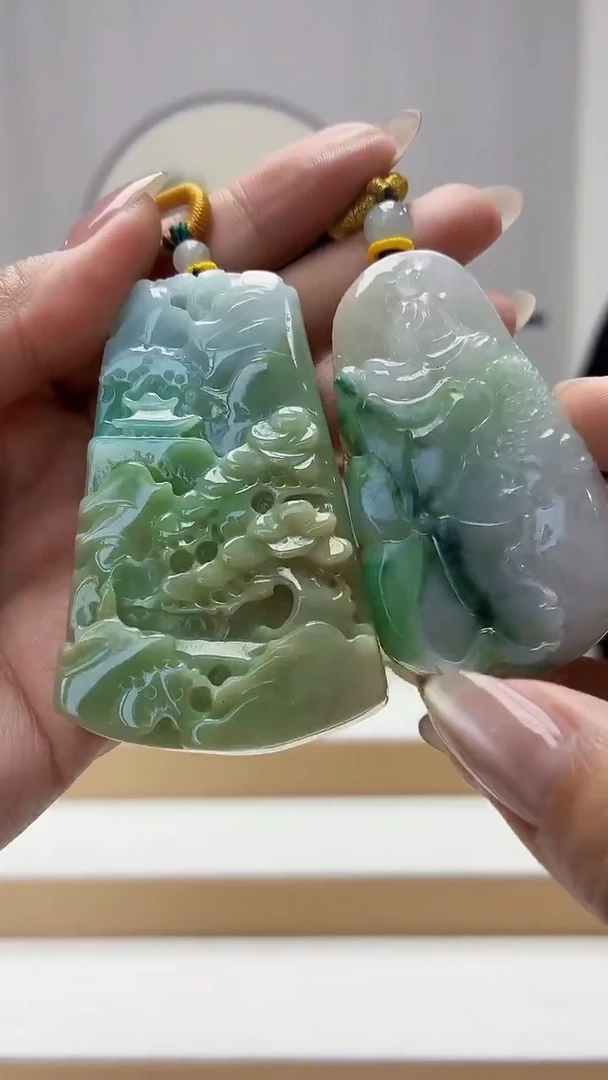 未镶嵌定制翡翠5145MM-毛货一对挂件80