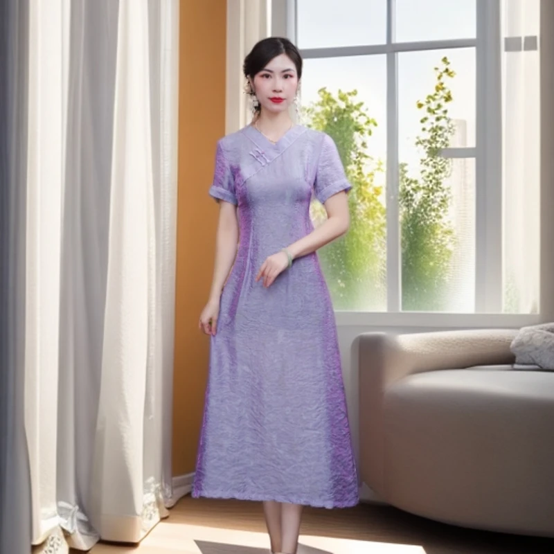 粉黛2025参展款改良旗袍气质日常优雅修身显瘦夏季