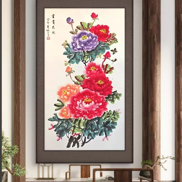 牡丹片  国画装饰挂画卷轴高端锦绫已装裱