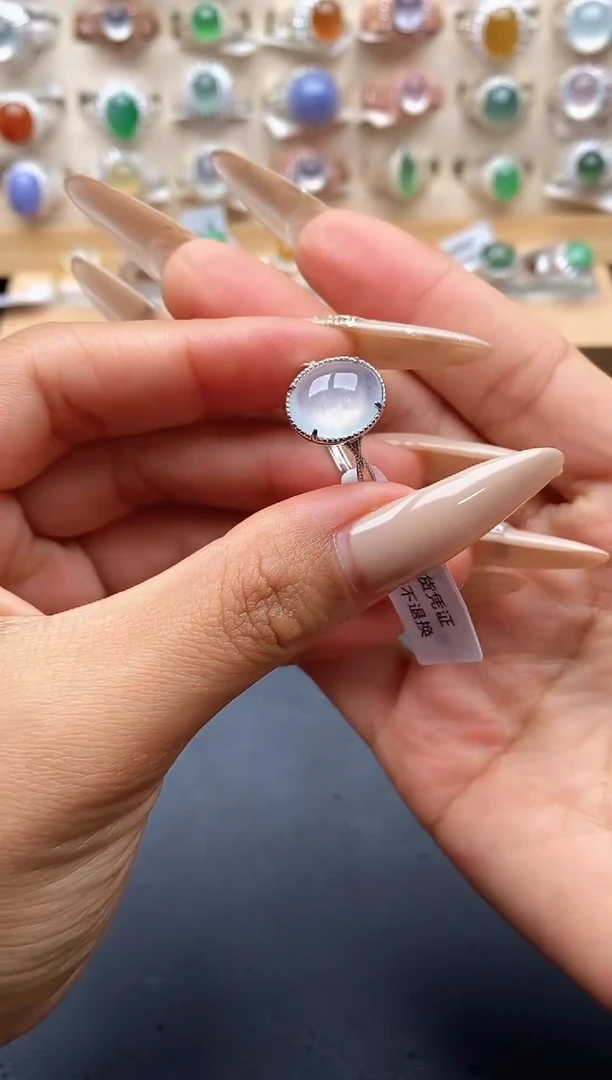 银S925镶嵌戒指翡翠缅甸天然A货翡翠1 3-10