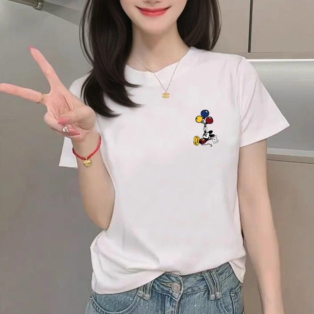 【刺绣款】2025新款圆领正肩纯棉短袖t恤女修身显瘦韩版百搭半袖