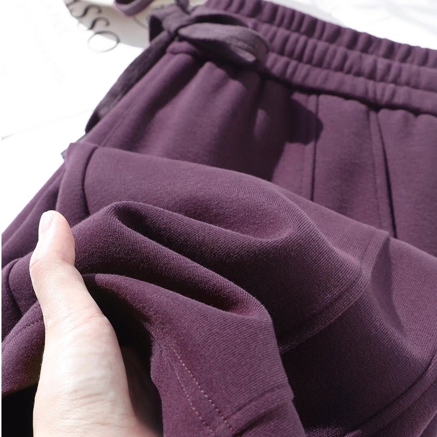 乌梅紫 显白芋泥紫纯色宽松抽绳休闲裤女美式简约百搭阔腿直筒裤