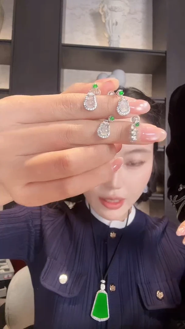 银S925镶嵌翡翠耳饰耳钉(多样性发其一)