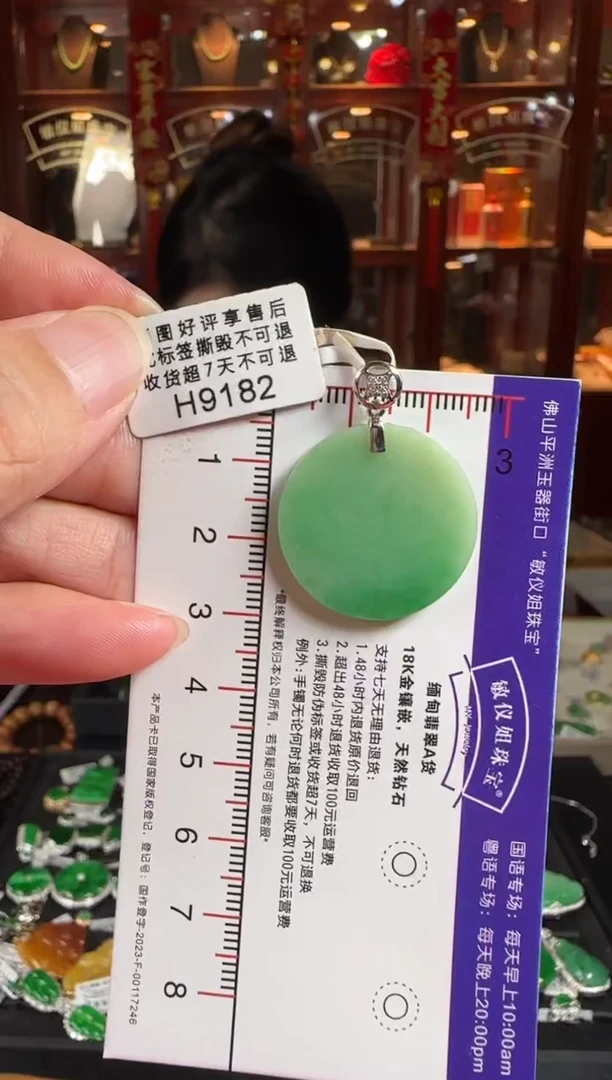 颈饰18K金镶嵌翡翠H9182无事牌