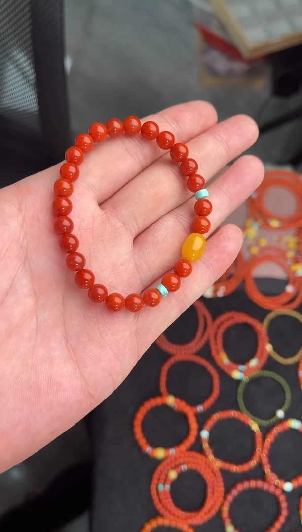 未镶嵌手串南红玛瑙南红单圈蜜蜡手串QF-A458（多样性发一）
