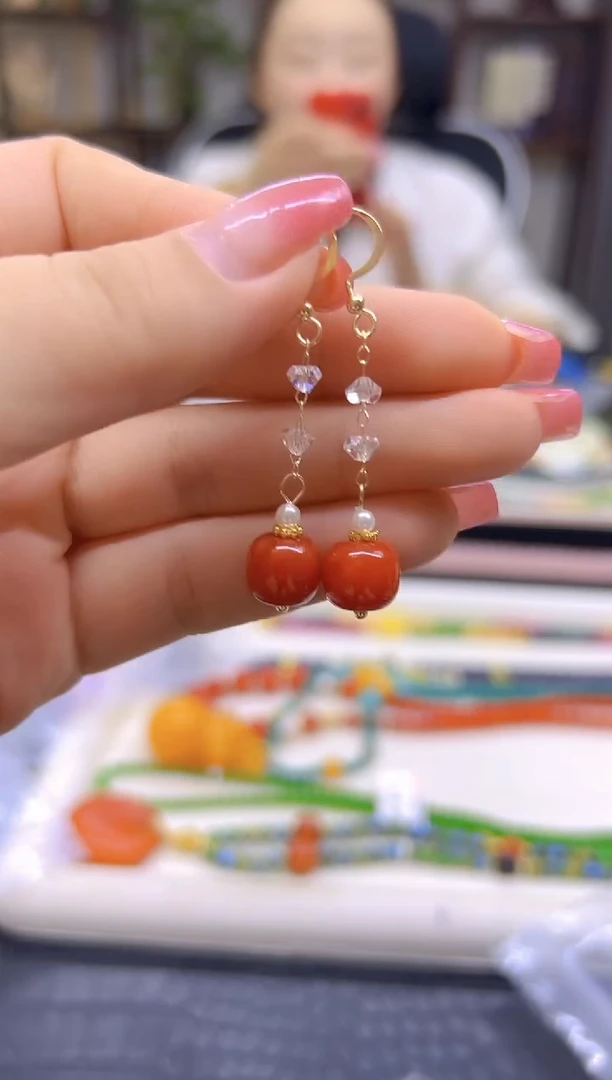 14K金镶嵌翡翠耳饰DIY款E915
