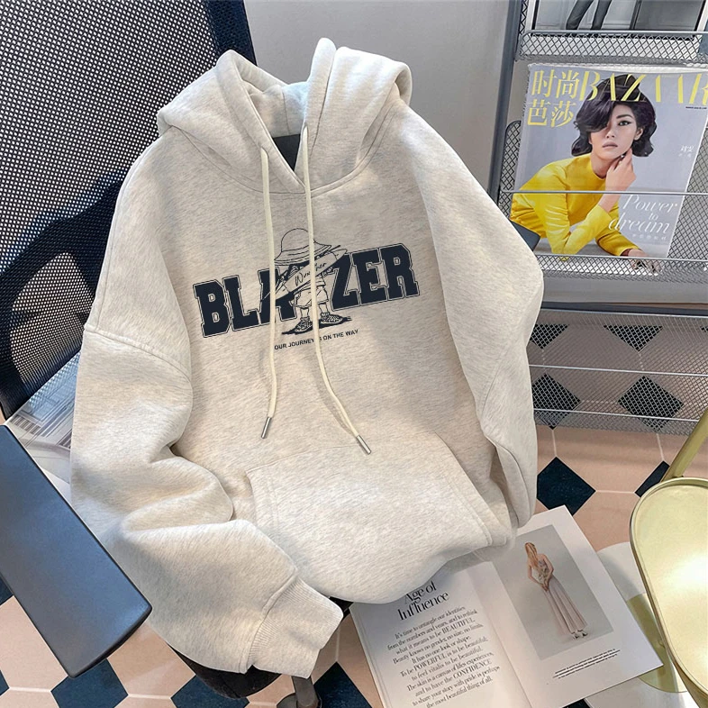 特大码300斤青少年帅气印花连帽卫衣男秋冬季vintage保暖加绒上衣