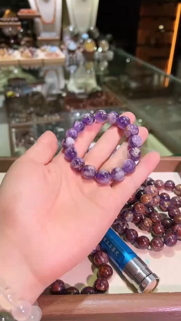 水晶手链未镶嵌12mm+白羽紫幽灵（多样性发一）