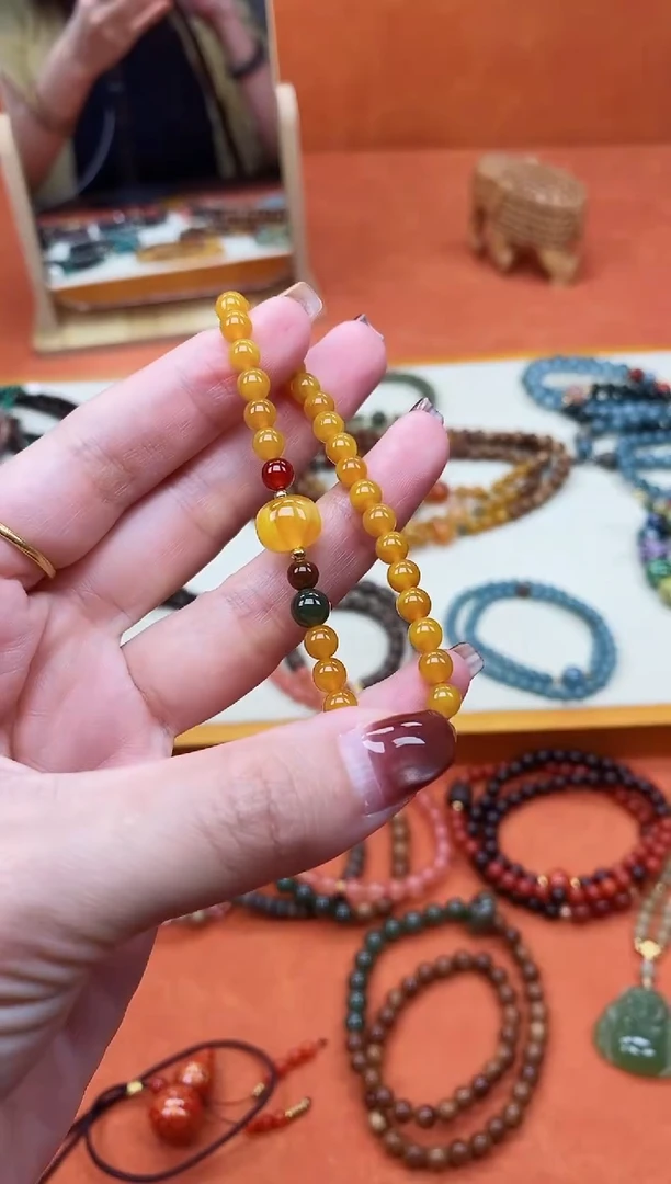 手链蜜蜡未镶嵌单圈蜜蜡和田南红手串