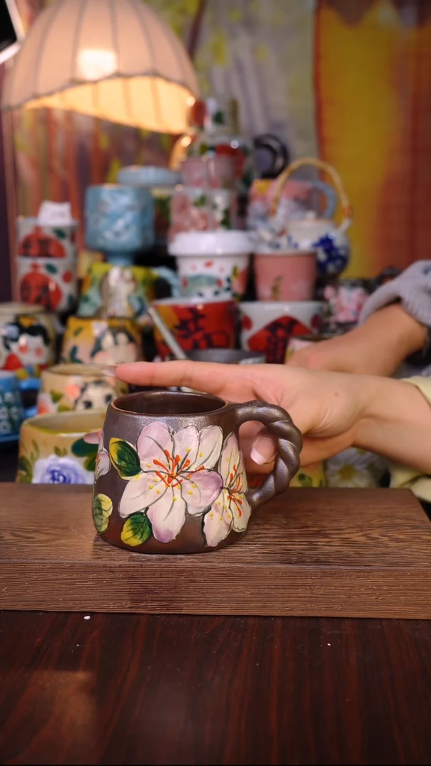 杯子陶泥垚手作 景德镇手工手绘陶瓷器物
