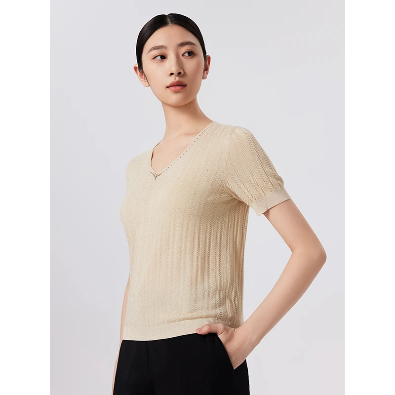 【专柜同款】米色短袖针织套头衫