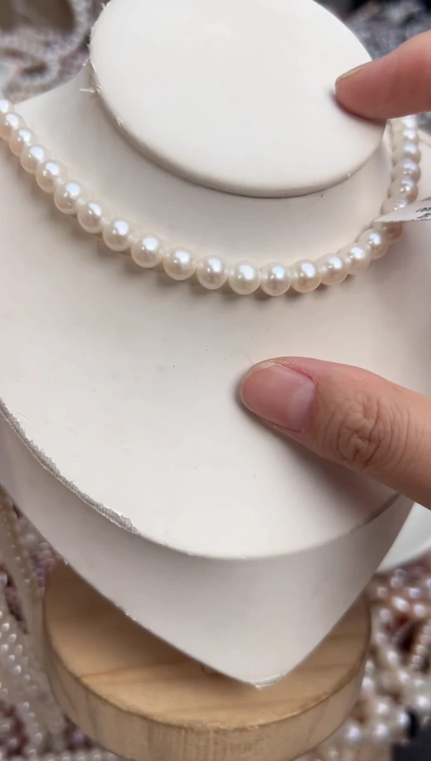 未镶嵌福利淡水珍珠强光*珍珠项链圆珠6mm左右
