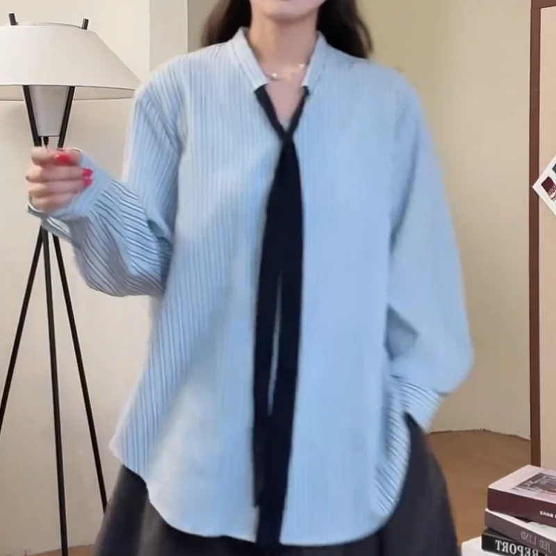 初秋季上衣衬衫宽松显瘦气质休闲条纹洋气百搭衬衫女LK2505679