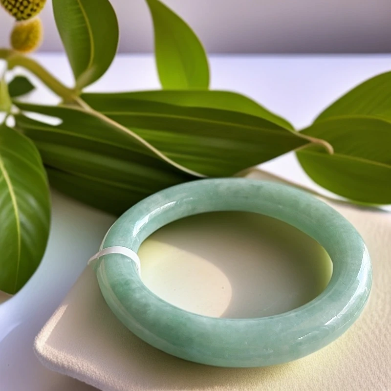 天然A货老坑缅甸翡翠手镯55胖圆条10.7*10.2圈口果绿色