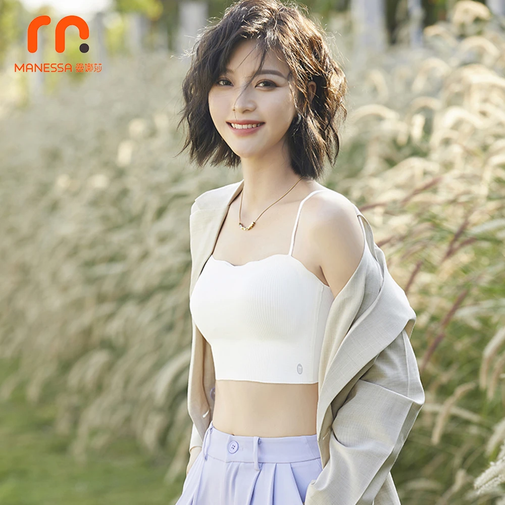 曼娜莎免穿文胸无钢圈简约美背固定杯网红女吊带背心内外穿