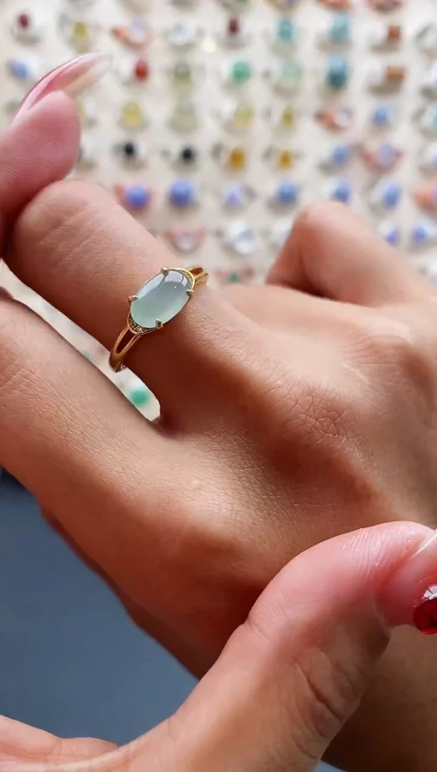 【闪购商品】翡翠戒指银S925镶嵌缅甸天然A货翡翠222 6+3