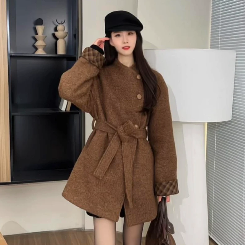 秋冬厚呢子甜妹小个子高级设计感圈圈绒短款大衣女