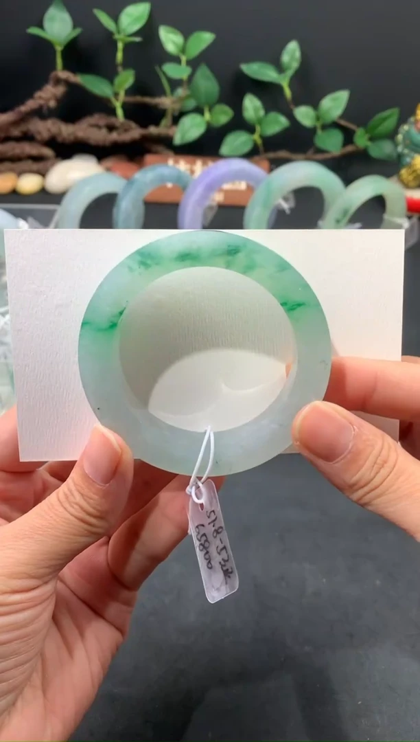 未镶嵌手镯定制翡翠冰绿飘花正圈51.8-53