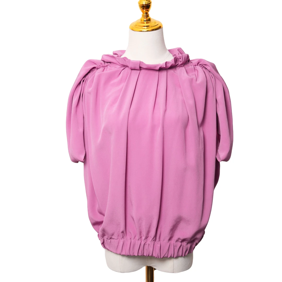 柏总衣橱 | 紫色花领褶皱T恤 MN057