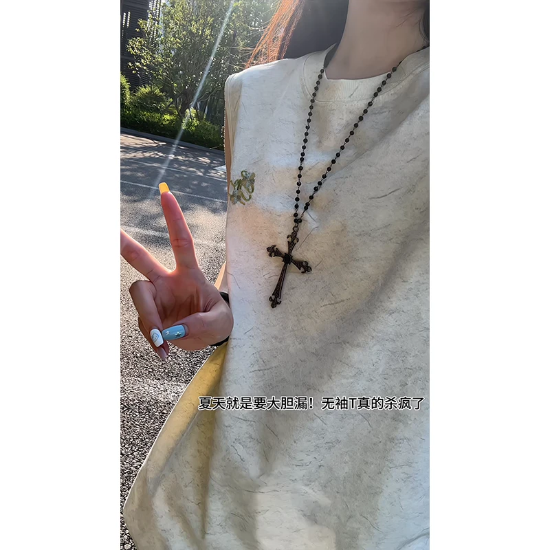 纯T丝棉冰丝背心男潮牌2025新款夏季运动坎肩美式重磅刺绣无袖T恤