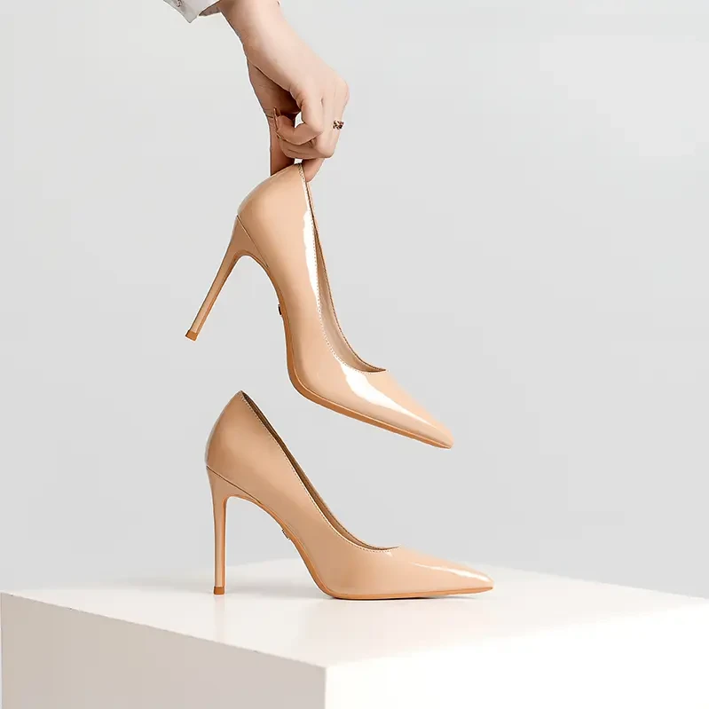 【羊漆皮】裸色高跟鞋女细跟真皮2025年春季新款百搭尖头工作单鞋