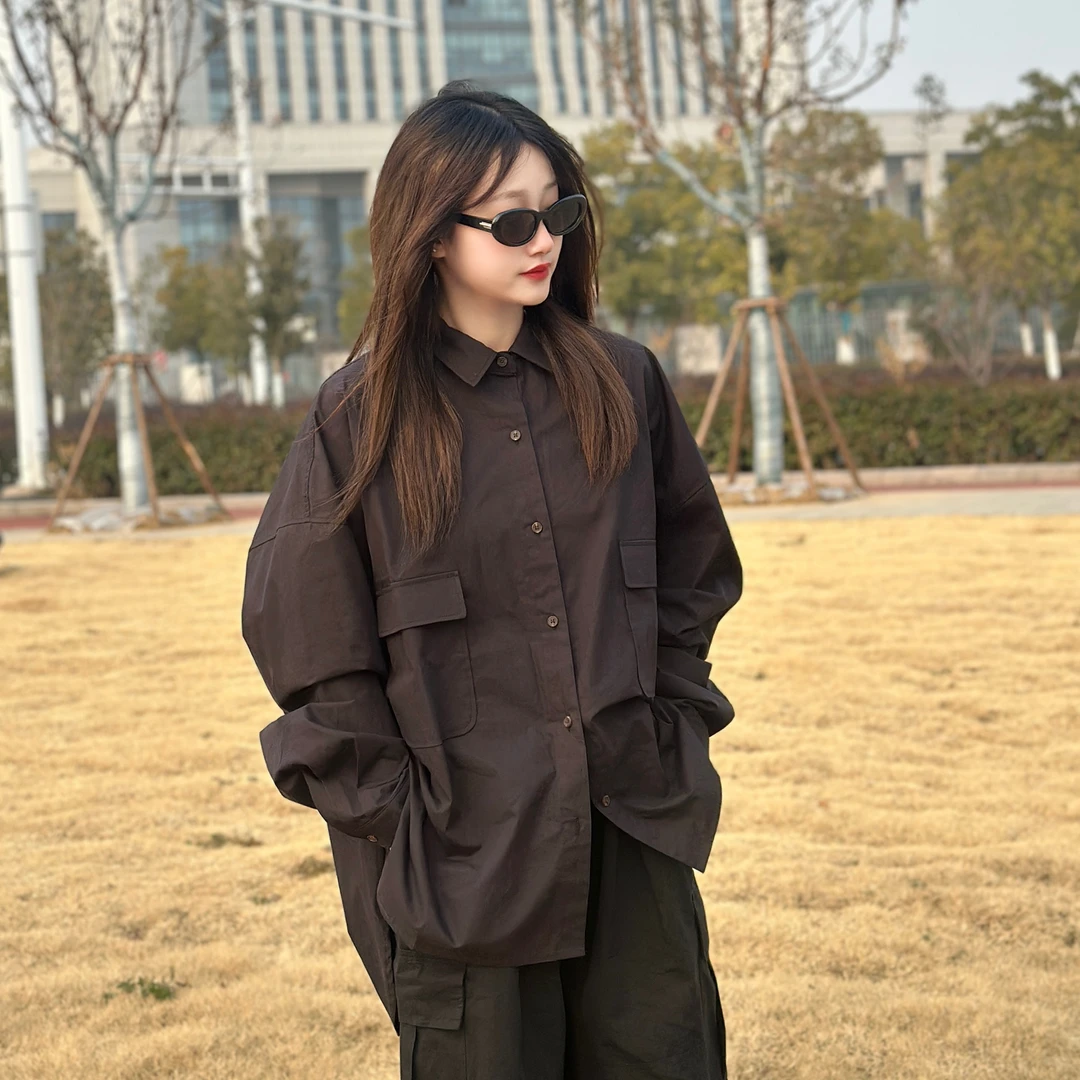 橘子罐头25新款春秋衬衣长袖复古小众宽松百搭日系双色衬衫