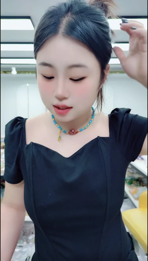 玛瑙/玉髓颈饰合金2972红珠蓝项链