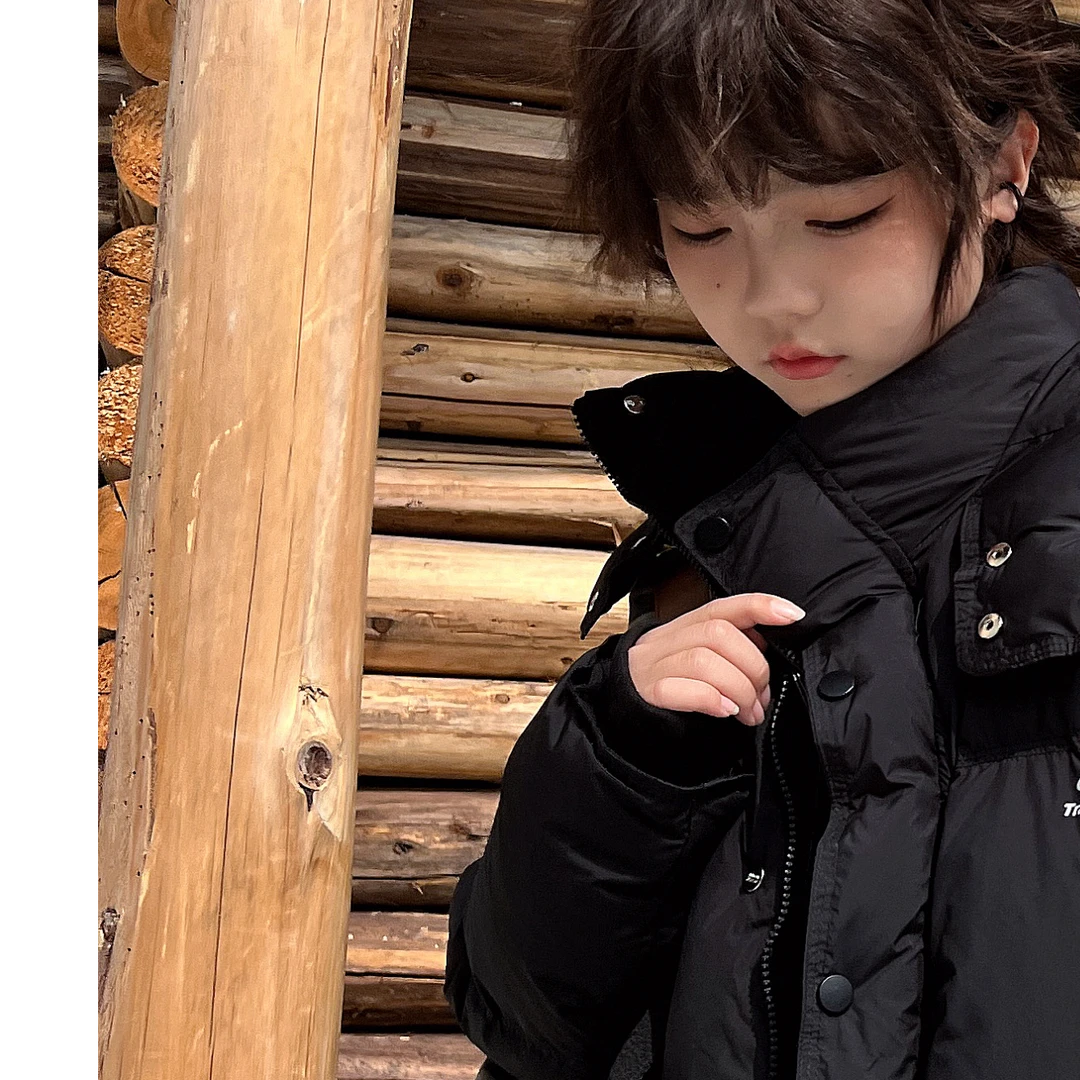 力2025【X】2月21日 男童女童时尚黑色连帽羽绒服8039-