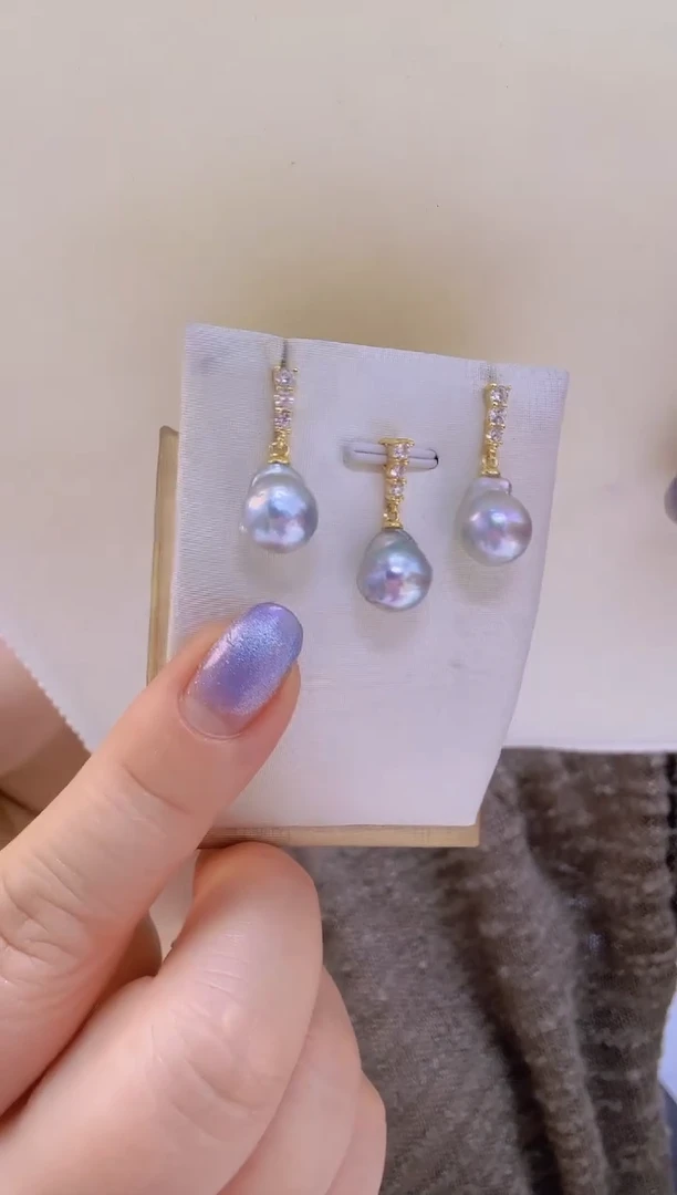 未镶嵌套装海水珍珠真多麻9-10mm+S925银套装（耳钉+吊坠）