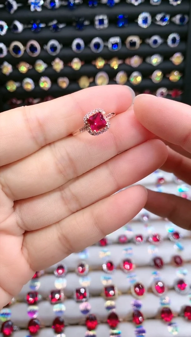 【闪购商品】红宝石戒指银S925镶嵌玫瑰金6