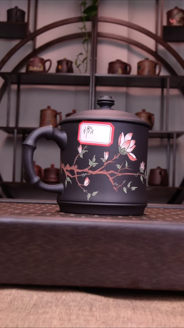 茶杯紫砂手工泥绘黑泥竹节杯500-550CC容量