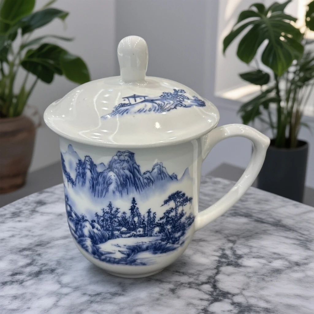 陶瓷青花山水办公杯