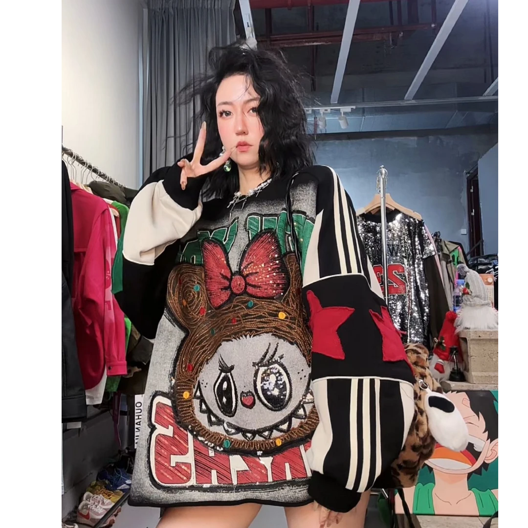 奇奇家 重工刺绣亮片五星拉布布卫衣