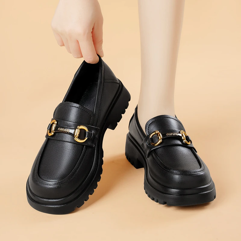 2025春季新款乐福鞋女厚底增高小皮鞋百搭时尚休闲春季真皮乐福鞋