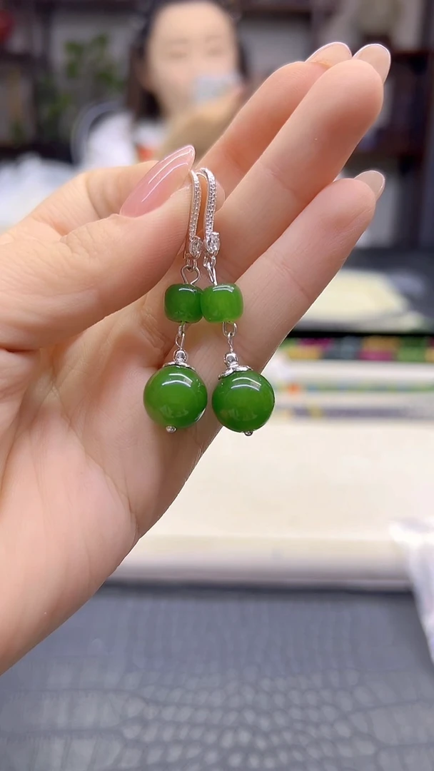 银S925镶嵌和田玉耳饰DIY款E902