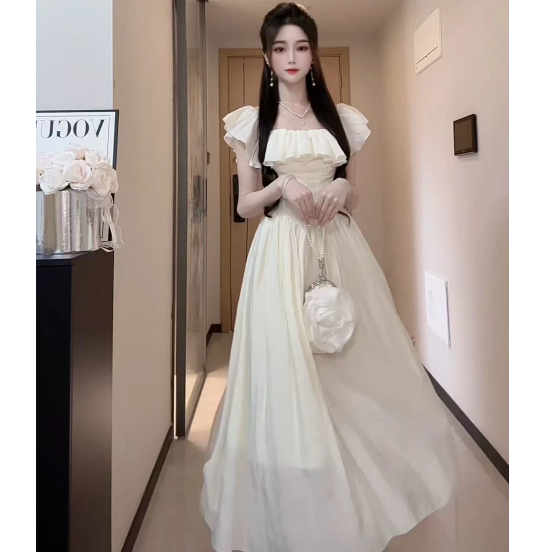K白月光法式气质高级感一字肩收腰吊带连衣裙公主裙