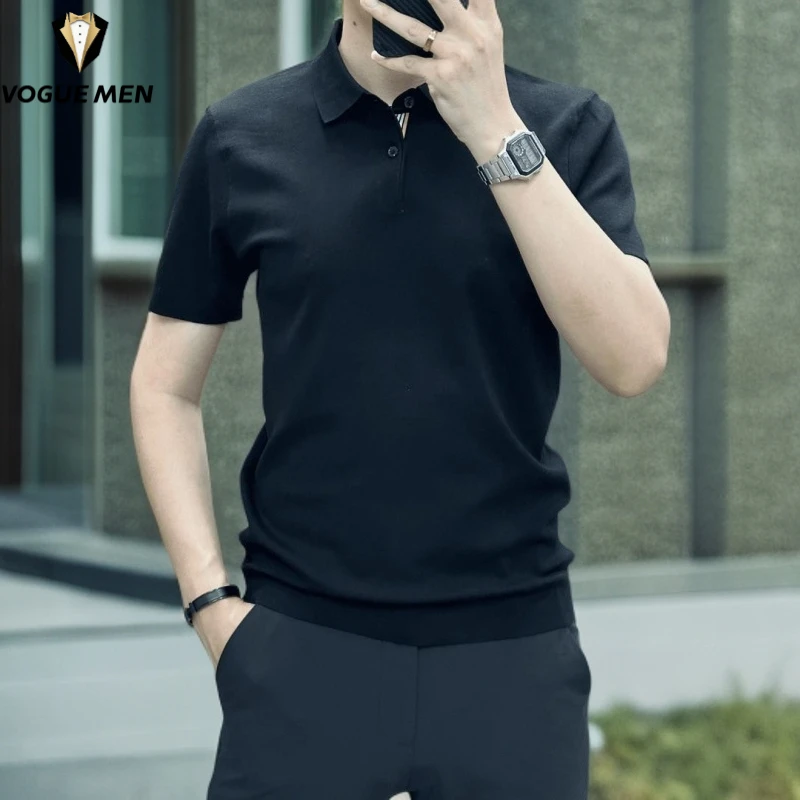2025男士时尚翻领POLO衫百搭夏季半袖高品质商务纯色针织休闲修身