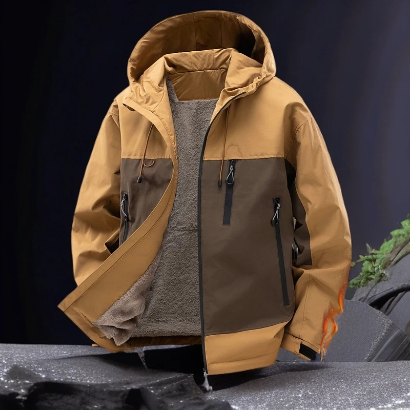 【秋装上线】男女情侣户外百搭连帽防风衣秋冬季加绒工装夹克外套