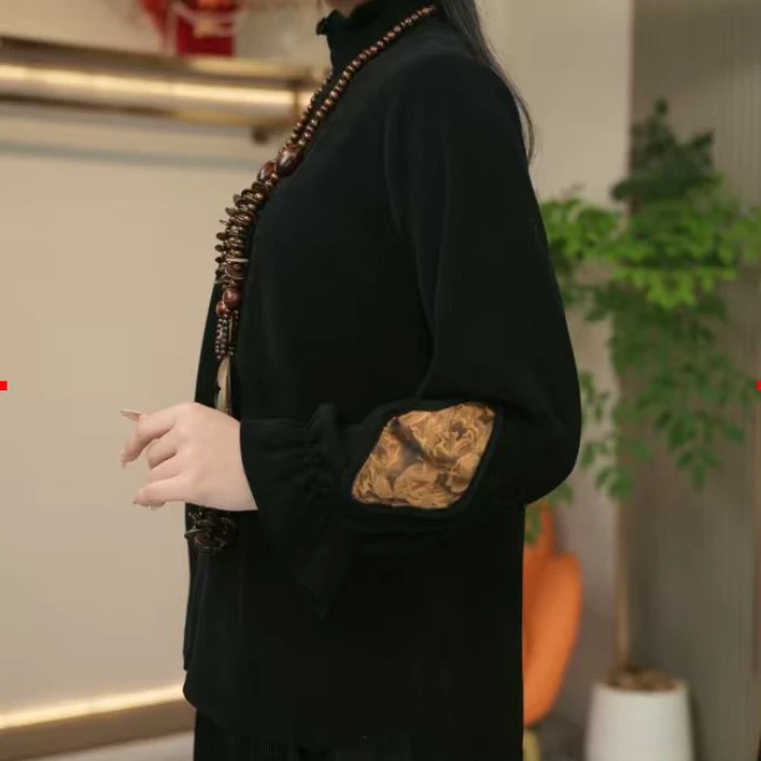 053/秋冬新款国风打底衫加厚重工刺绣长袖打底衫