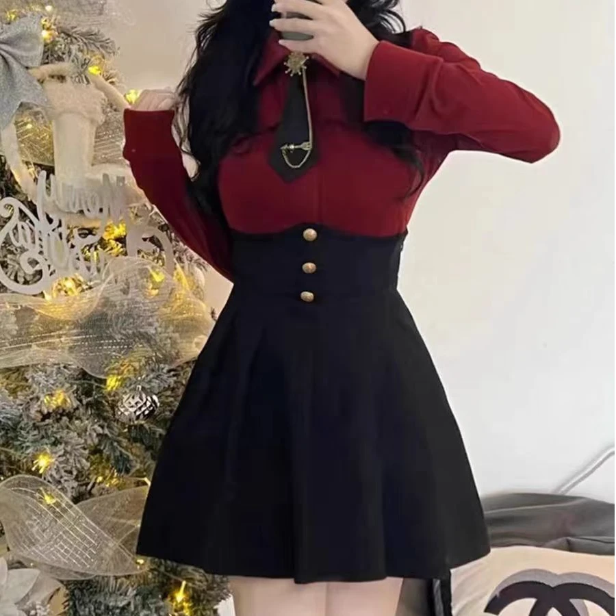 气质纯欲风修身上衣鱼骨半身裙两件套#1059（无领带）