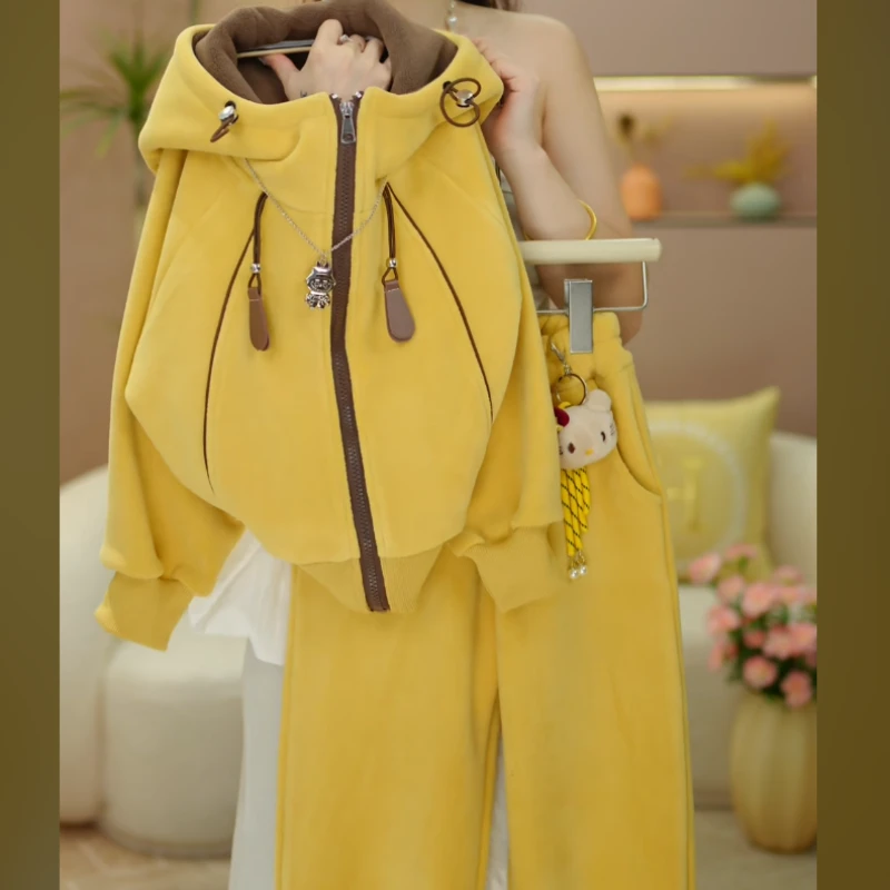 女童秋冬加绒加厚套装2025新款女宝宝洋气网红保暖外套裤子两件套