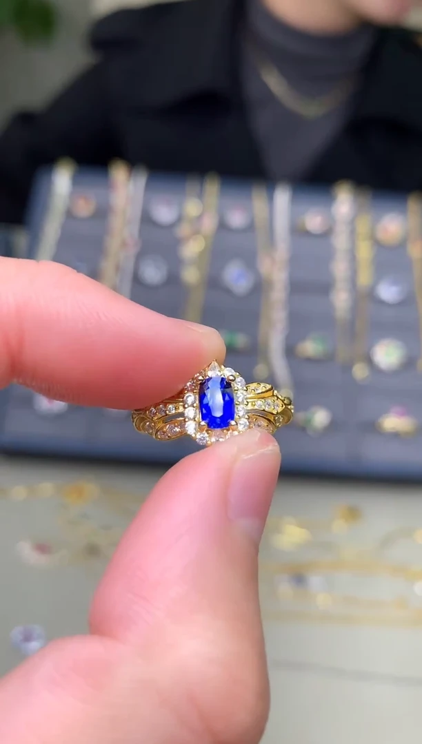 戒指蓝宝石银S925镶嵌戒指