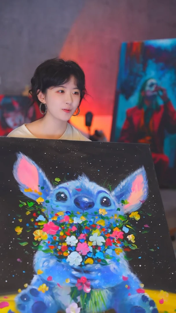 油画B****！大尺寸史迪仔丙烯画纯手绘