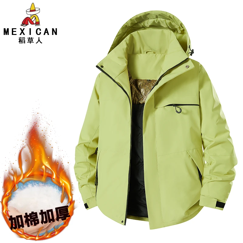 稻草人秋冬季石墨烯冲锋衣三防户外棉服保暖加厚情侣登山服外套