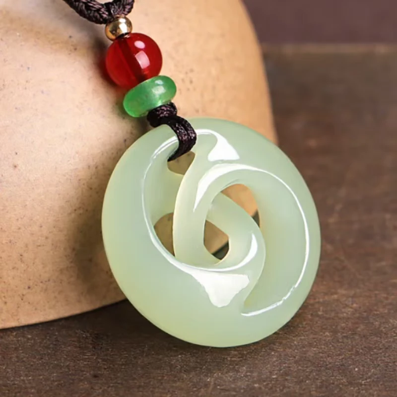 和田玉平安扣吊坠男女款时来运转玉坠浅青玉扭转干干坤玉石项炼玉